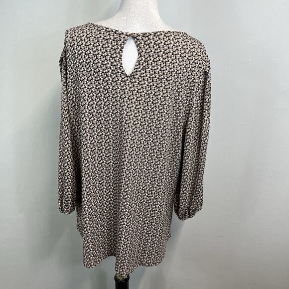 Adrianna Papell Blouse Top Plus size 1X Brown Black Dots Stretch Career Modest - Picture 6 of 7